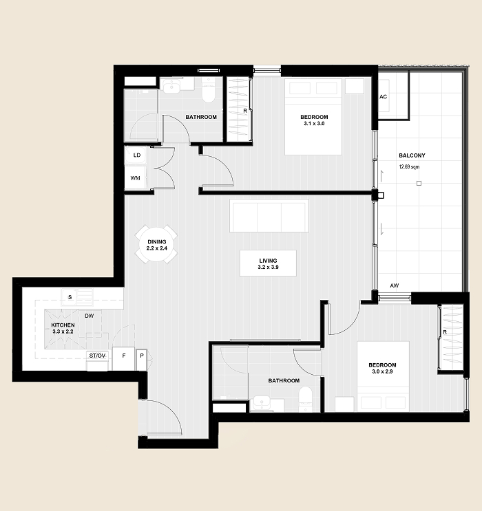 Centro Apartments Floorplan type 8